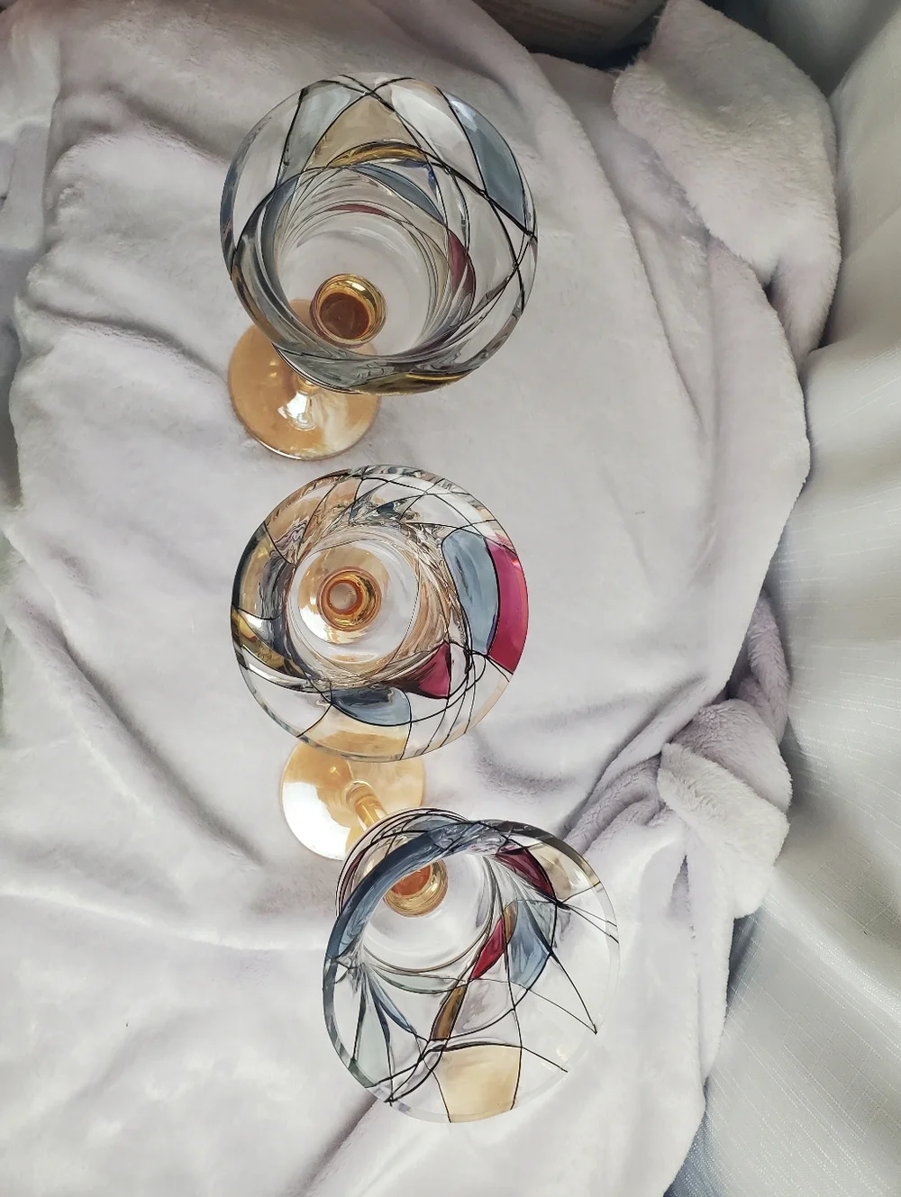 3 Piece Retired Tiffany Style Mosaic Stemmed Votive Glass Tealight Holders New - Picture 3 of 16